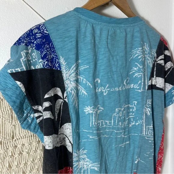 Anthropologie Pilcro Laguna Aqua Surf and Sand Graphic Patchwork Bandana Tee S - Picture 4 of 13